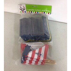 Cupcake Collars & Picks It’s a Boy Nautical Theme 100 Pieces New